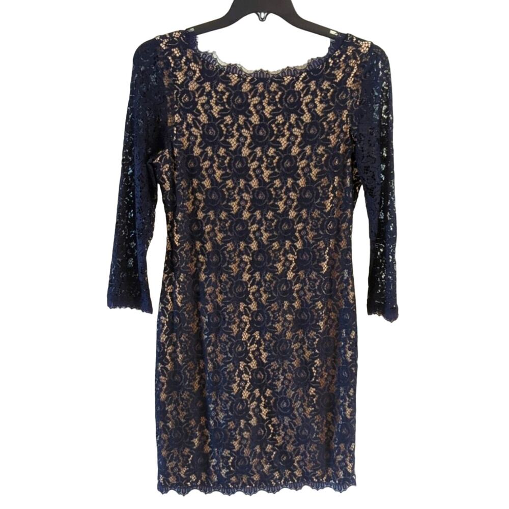 NWT Eliza J Lace Overlay Dress, Navy, 8